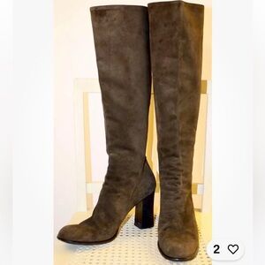 YVES SAINT LAURENT Vtg Brown Suede Leather Back Zip Knee High Boots 8.5 M Italy